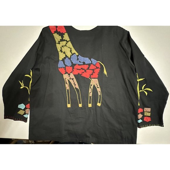 Marisol VTG Black Cotton Embroidered Giraffe Bamboo Button Front Jacket Top 2X - Picture 2 of 6